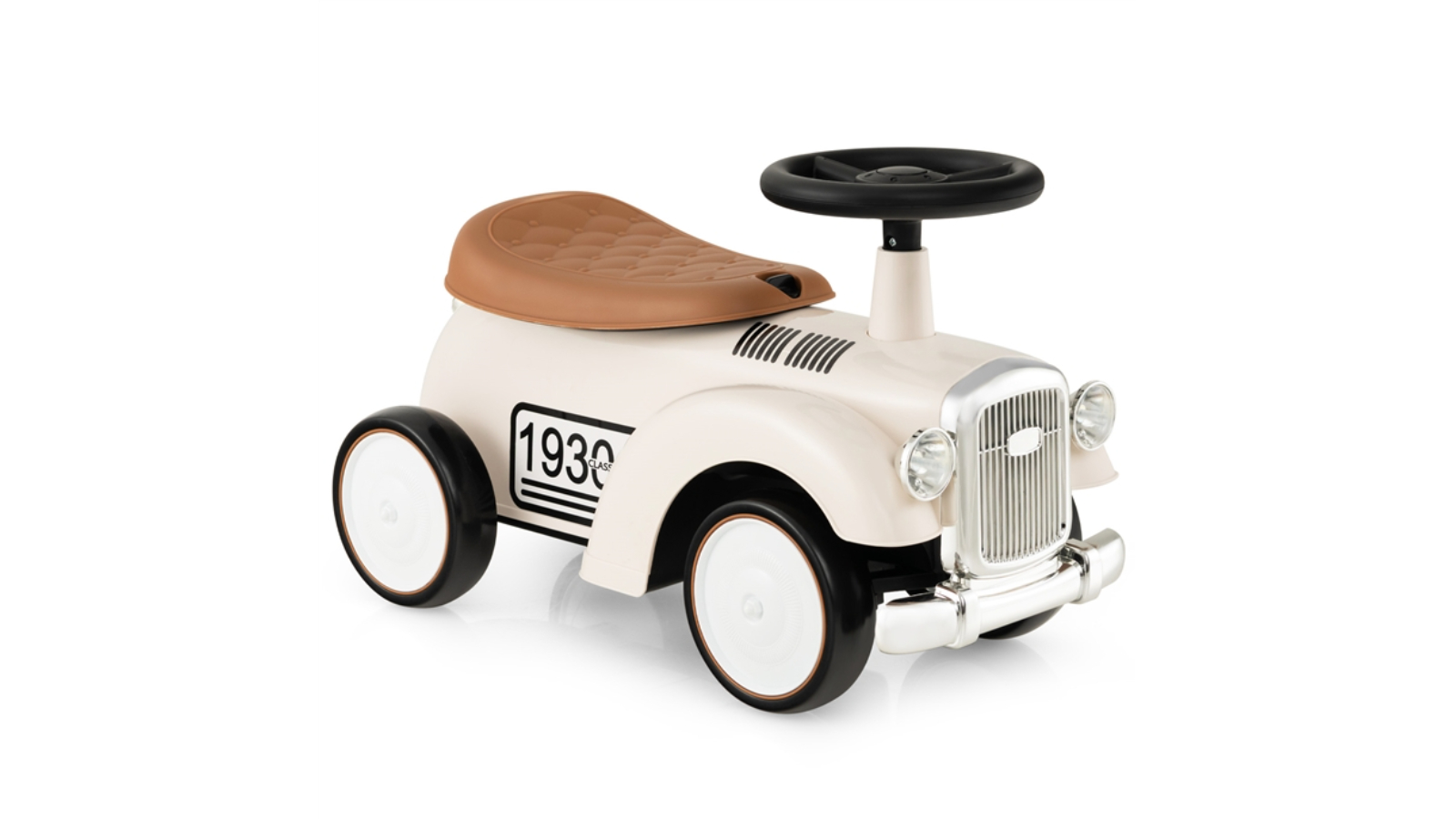 Costway Foot-to-Floor Retro Riding Car with Storage and EVA Wheels - White