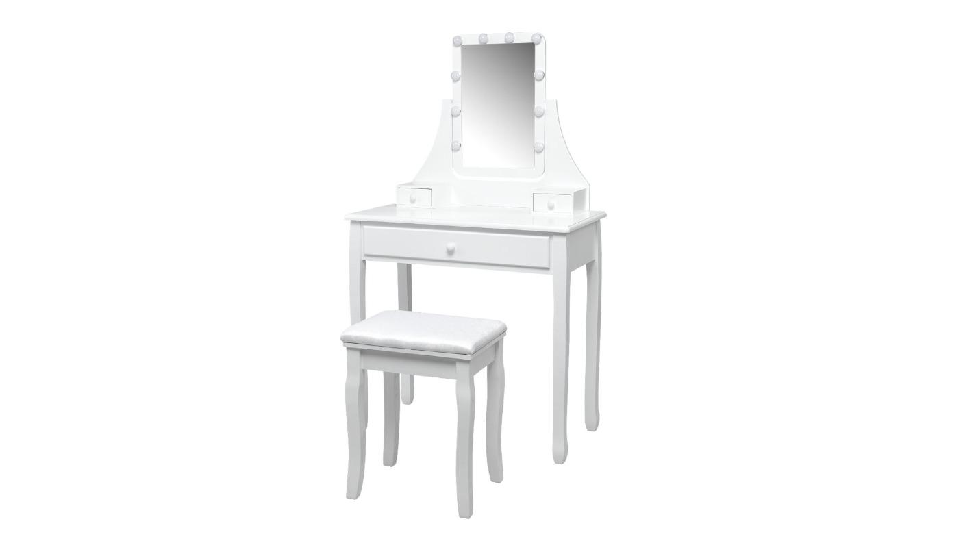 Costway Princess Bedroom Dresser Mirror Storage Drawers Table Stool Set