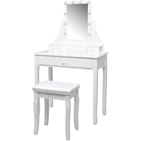 Costway Princess Bedroom Dresser Mirror Storage Drawers Table Stool Set