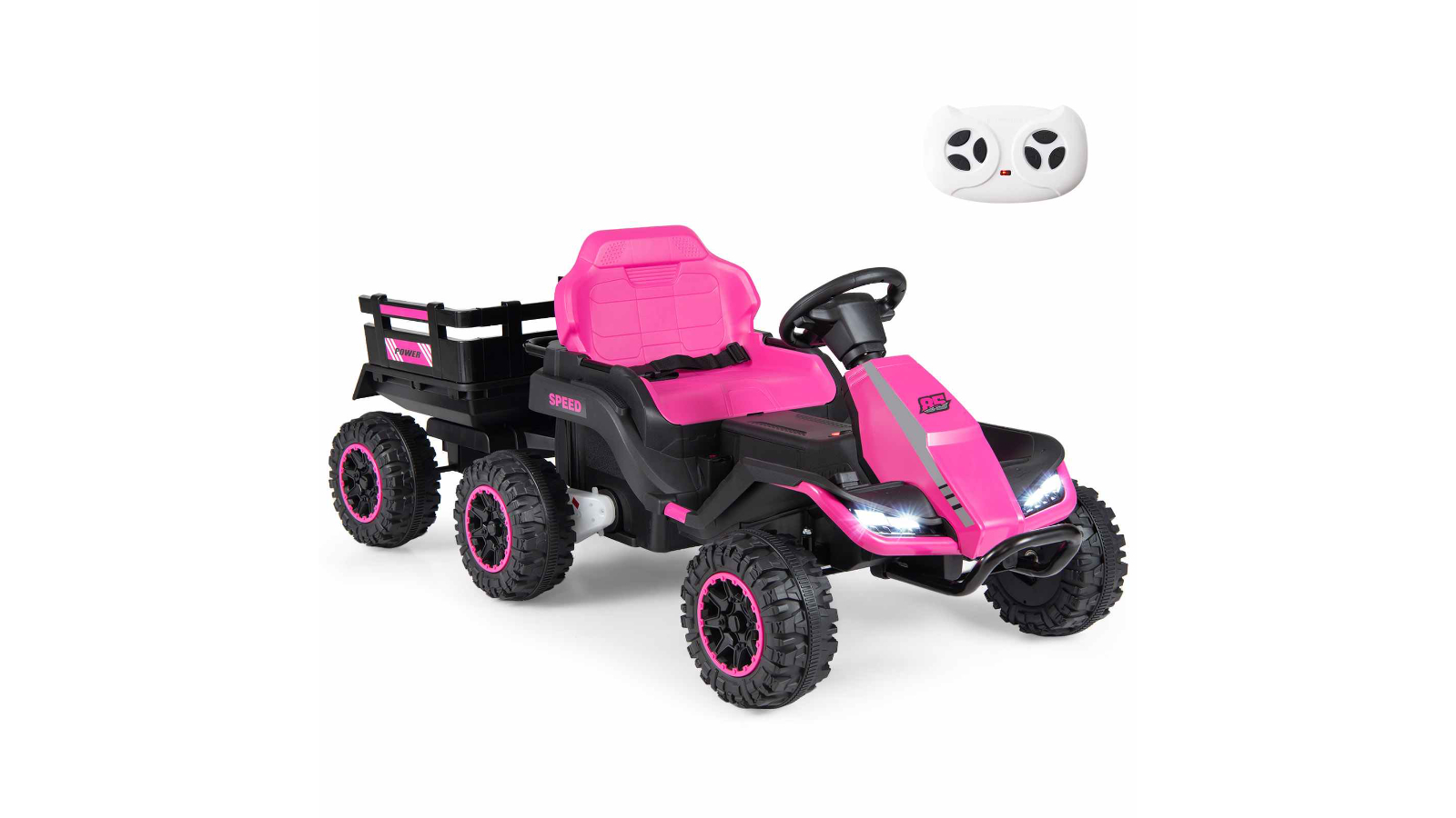 Costway 24V Electric Battery Powered Ride-on Tractor with Detachable Trailer - Pink