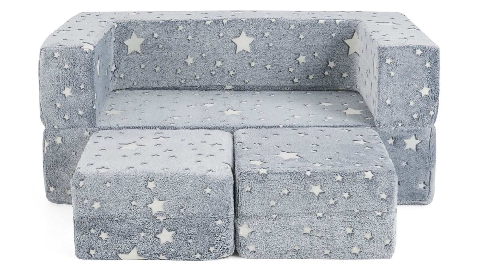 Costway Macaron Color Double Seater Luminous Foldable Sofa with Removable and Machine Washable Flannel Cover - Grey