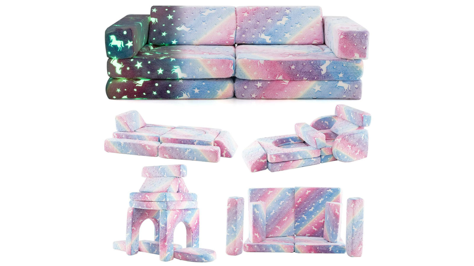 Costway 10 Piece Luminous Foldable Sofa with Blanket and Washable Flannel Cover Gaming Furniture