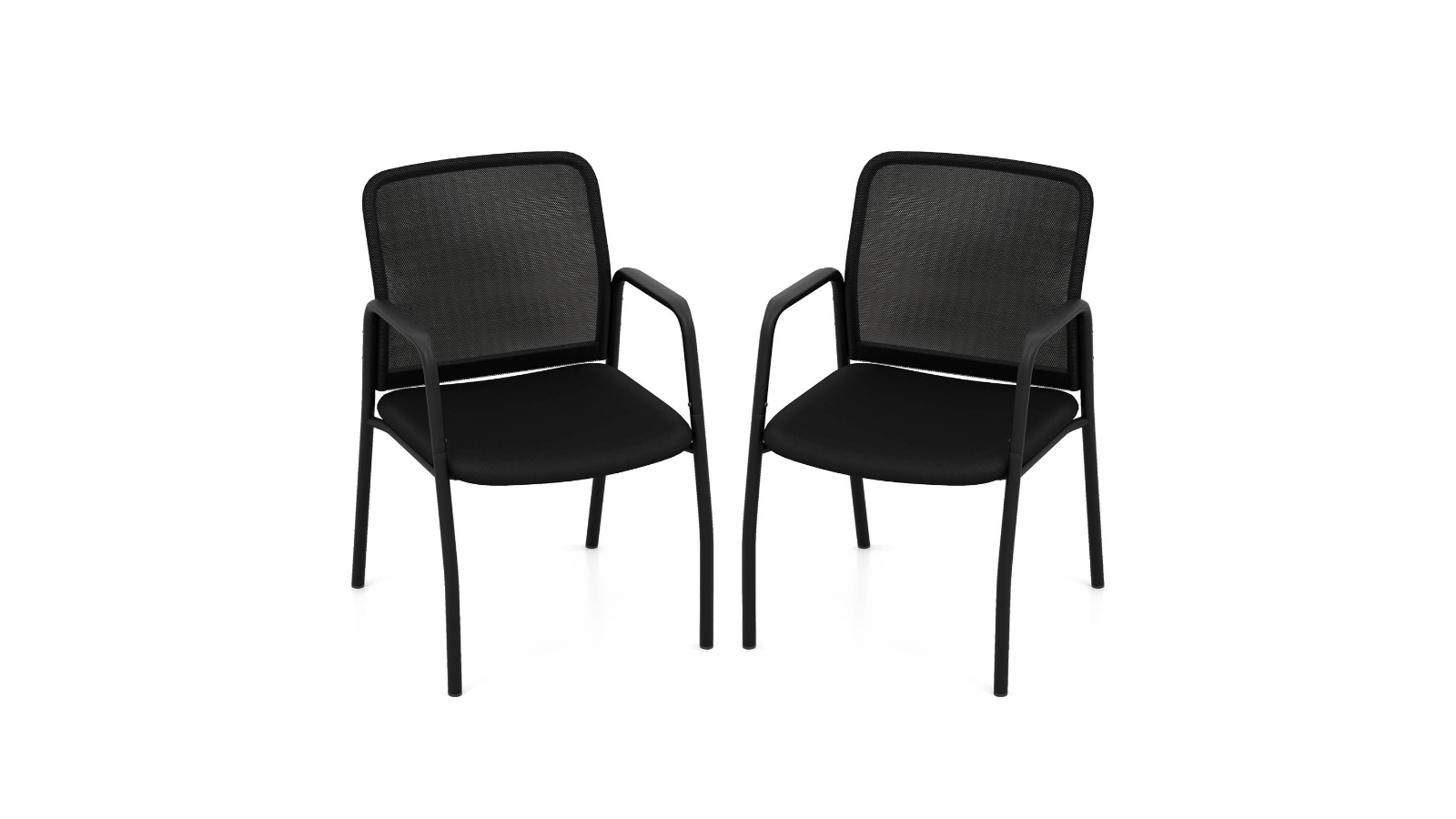 Costway Pack of 2 Mesh Padded Armchair with Cushion Guest Chair - Black