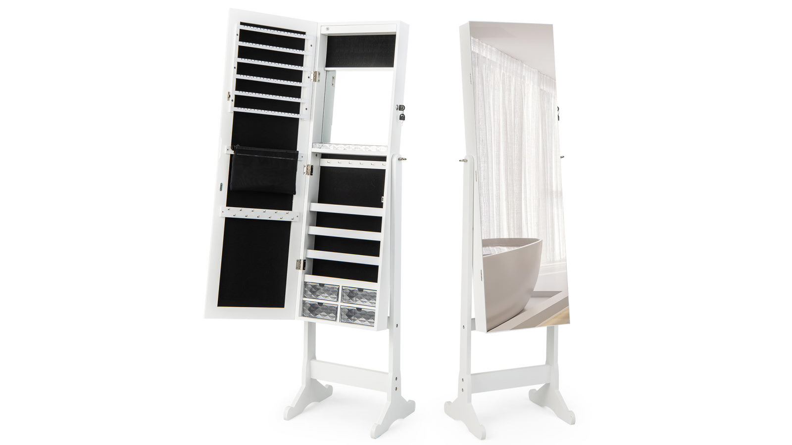 Costway Jewelry Armoire Storage Organizer Lockable Jewelry Cabinet Full-length Mirror