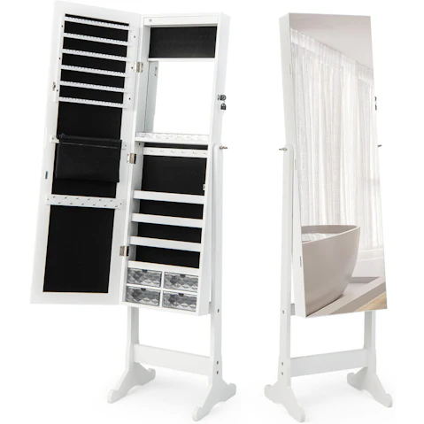 Costway Jewelry Armoire Storage Organizer Lockable Jewelry Cabinet Full-length Mirror