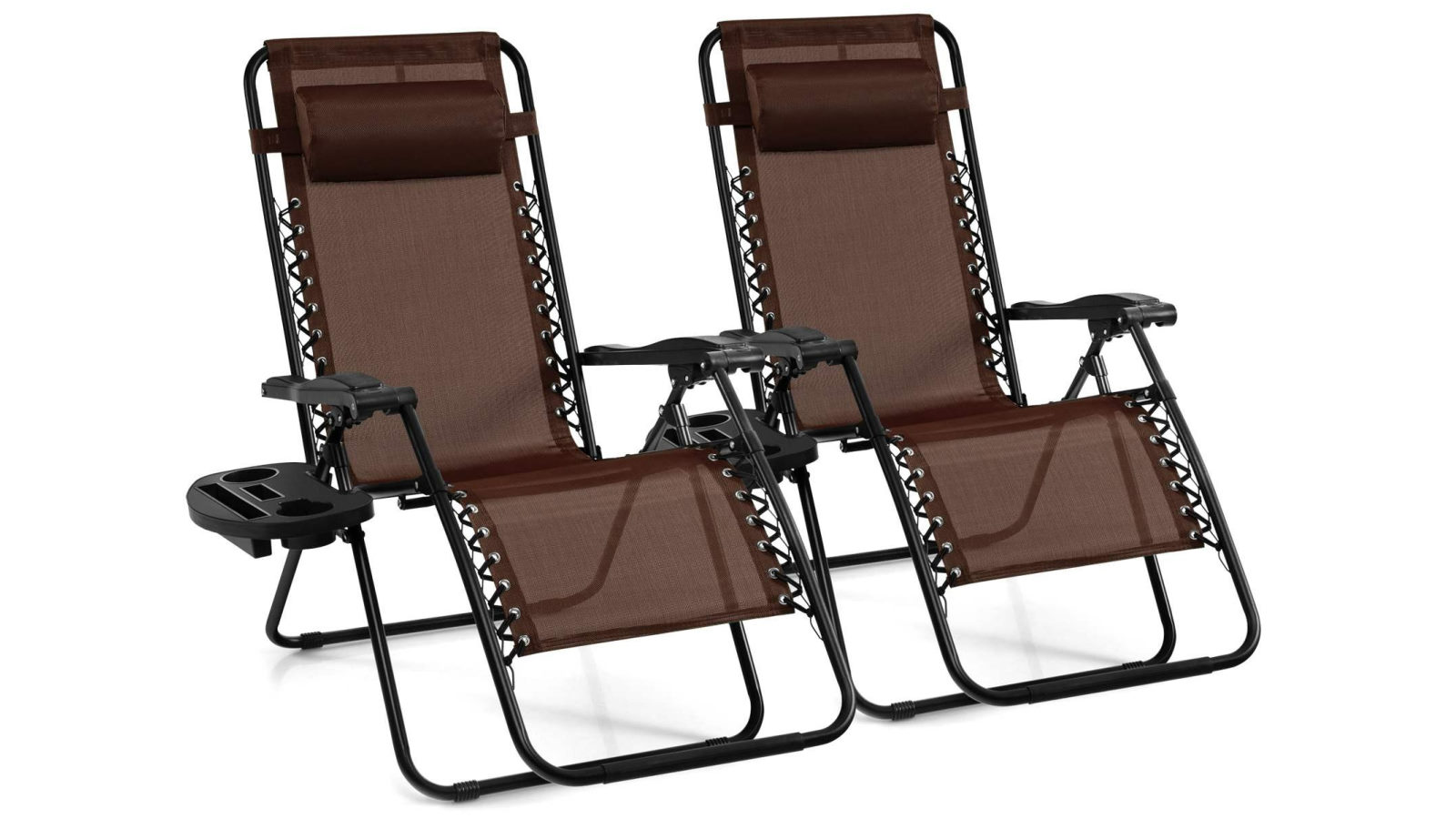 Costway 2 Piece Folding Zero Gravity Adjustable Sun Outdoor Camping Chair with Tray - Brown