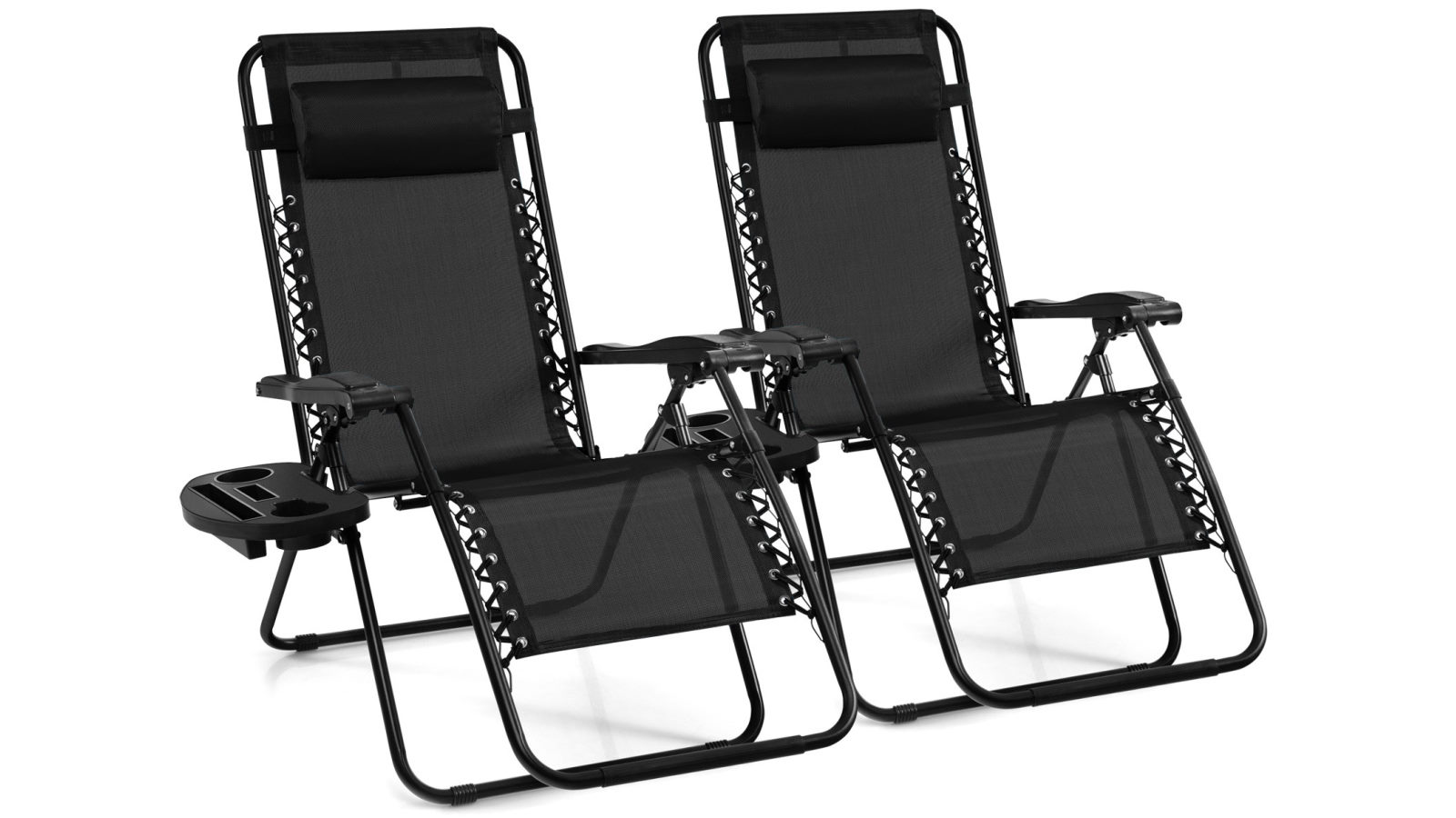 Costway 2 Piece Folding Zero Gravity Adjustable Sun Outdoor Camping Chair with Tray - Black
