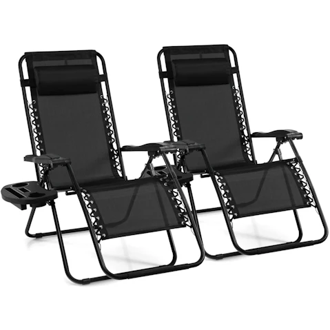 Costway 2 Piece Folding Zero Gravity Adjustable Sun Outdoor Camping Chair with Tray - Black
