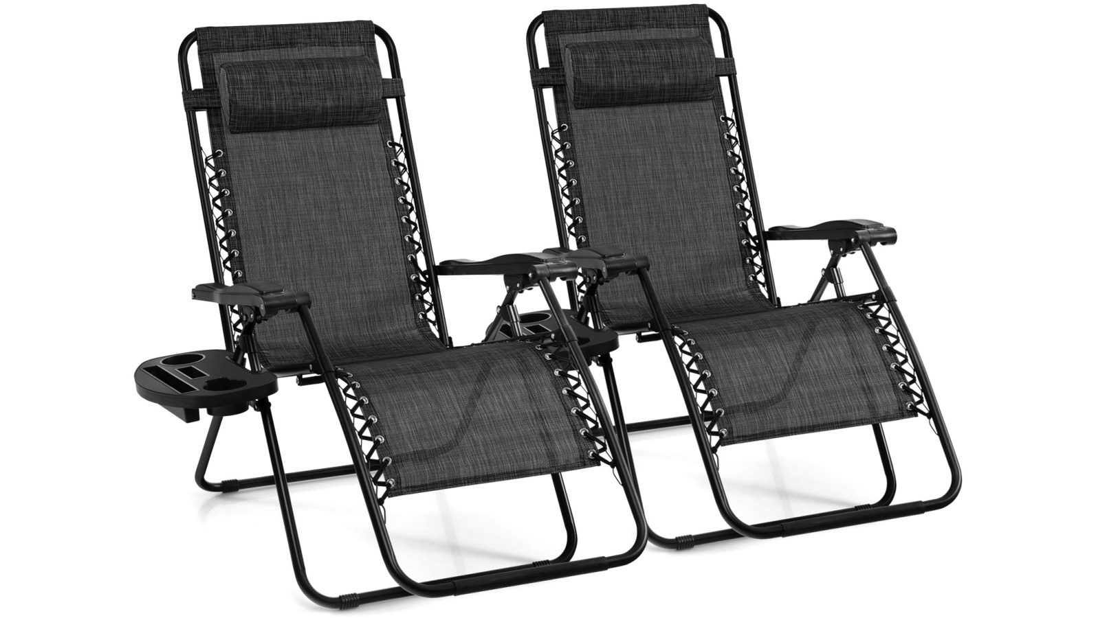 Costway 2 Piece Folding Zero Gravity Adjustable Sun Outdoor Camping Chair with Tray - Grey