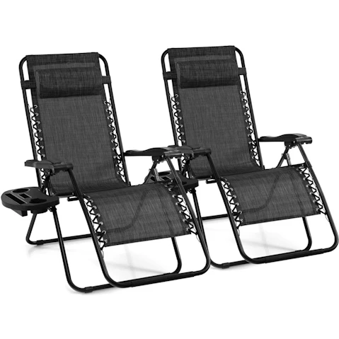 Costway 2 Piece Folding Zero Gravity Adjustable Sun Outdoor Camping Chair with Tray - Grey