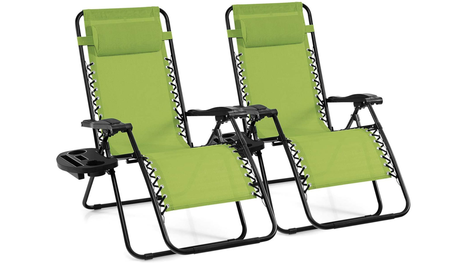 Costway 2 Piece Folding Zero Gravity Adjustable Sun Outdoor Camping Chair with Tray - Green