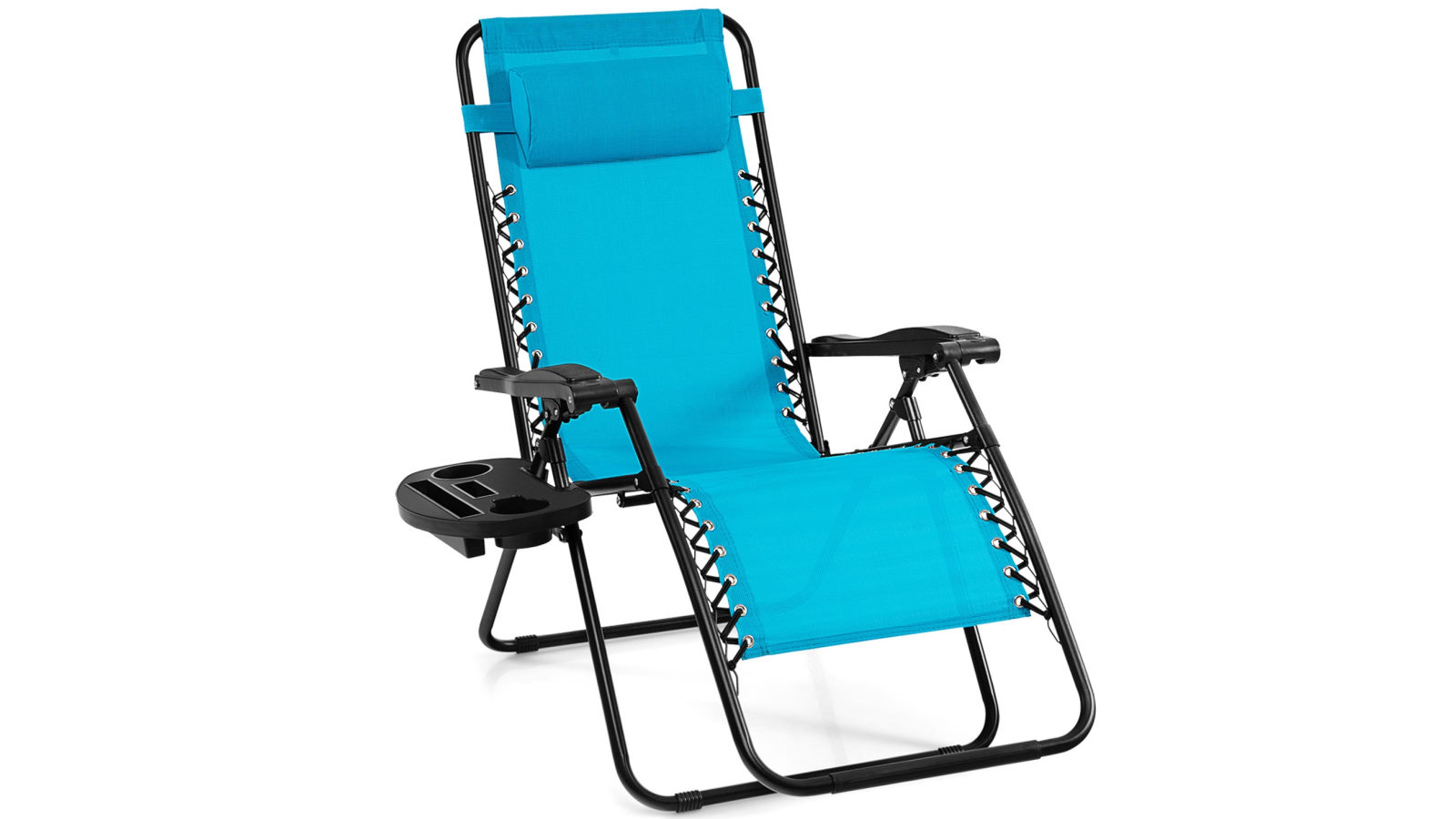 Costway Folding Zero Gravity Adjustable Sun Outdoor Camping Chair with Tray - Blue