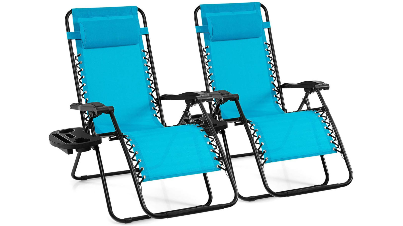 Costway 2 Piece Folding Zero Gravity Adjustable Sun Outdoor Camping Chair with Tray - Blue
