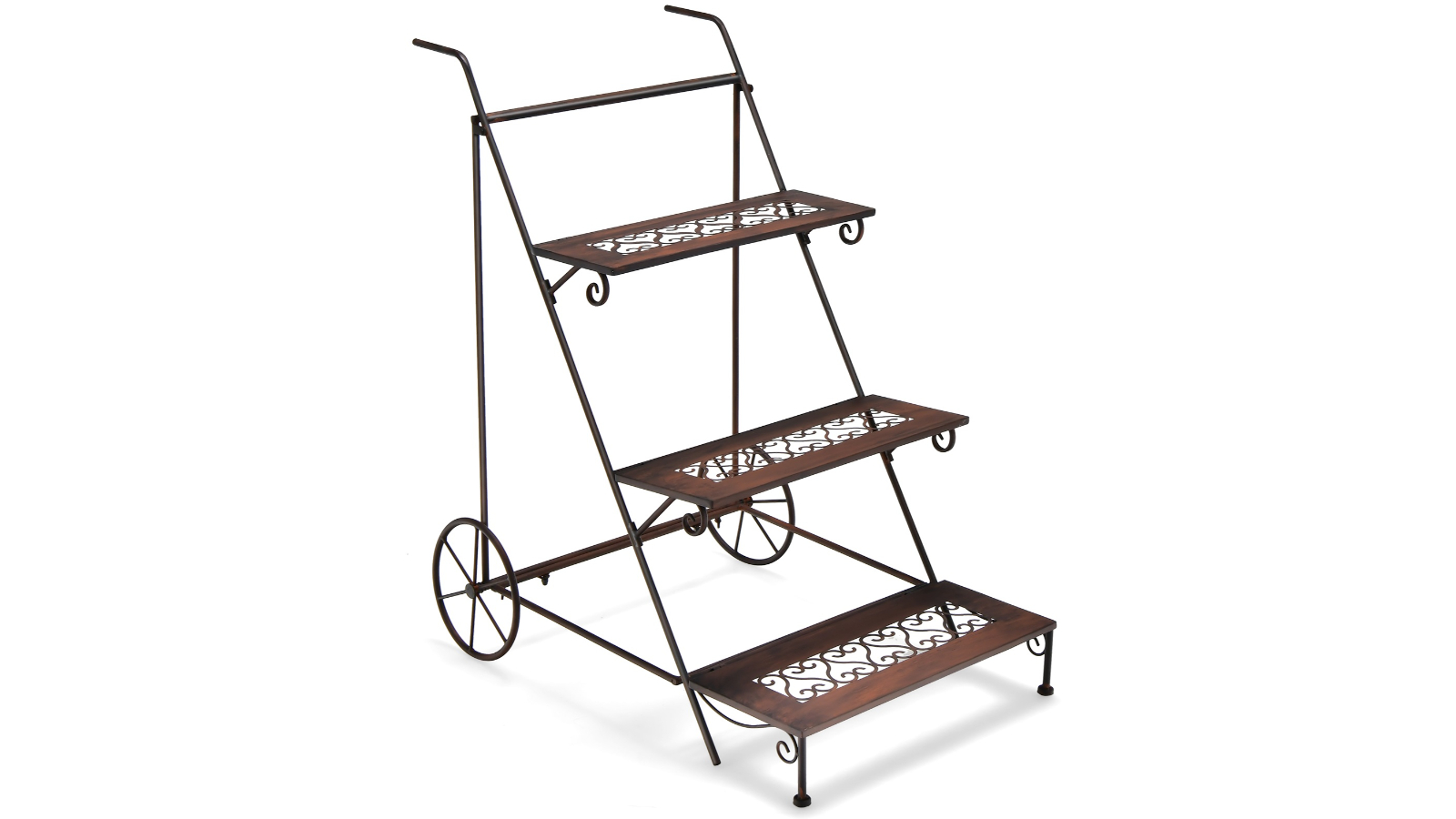 Costway 3-Tier Metal Plant Stand with Wheels Garden Patio