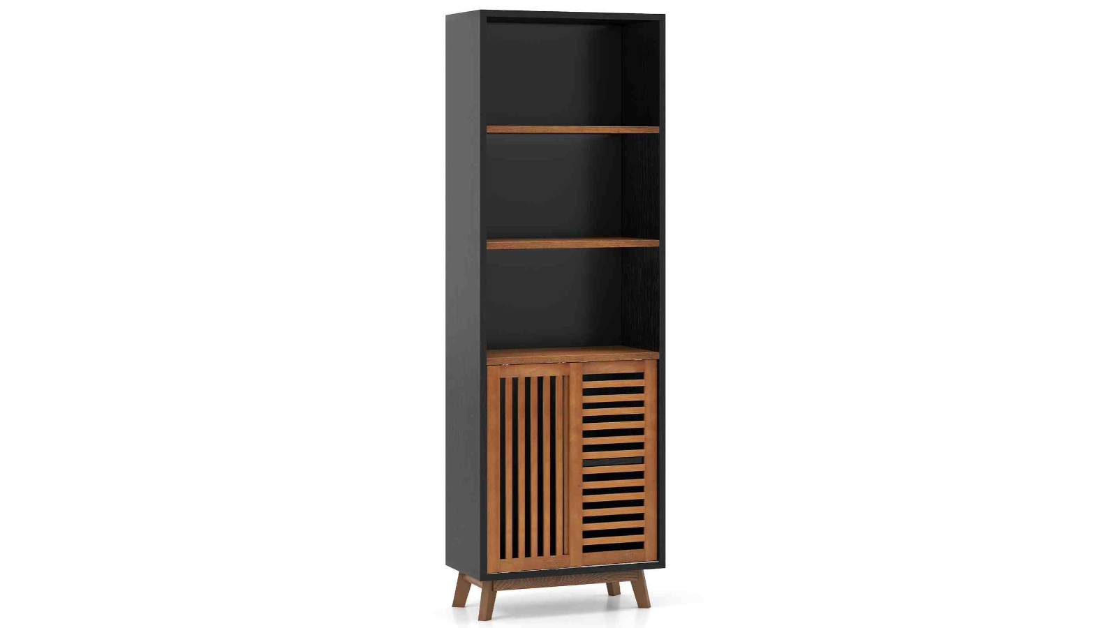 Costway 5-Tier Solid Wood Legs Sliding Doors Anti-Tipping Bookcase with Reversible Shelf 