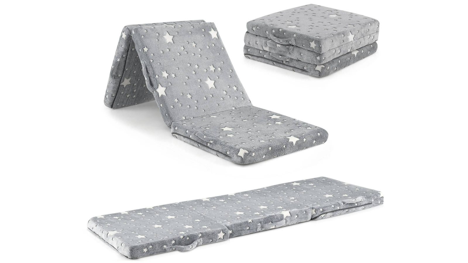 Costway 3-Fold Luminous Sofa 3-in-1 Mat Mattress Lounger with Washable Flannel Cover Gaming Furniture - Grey