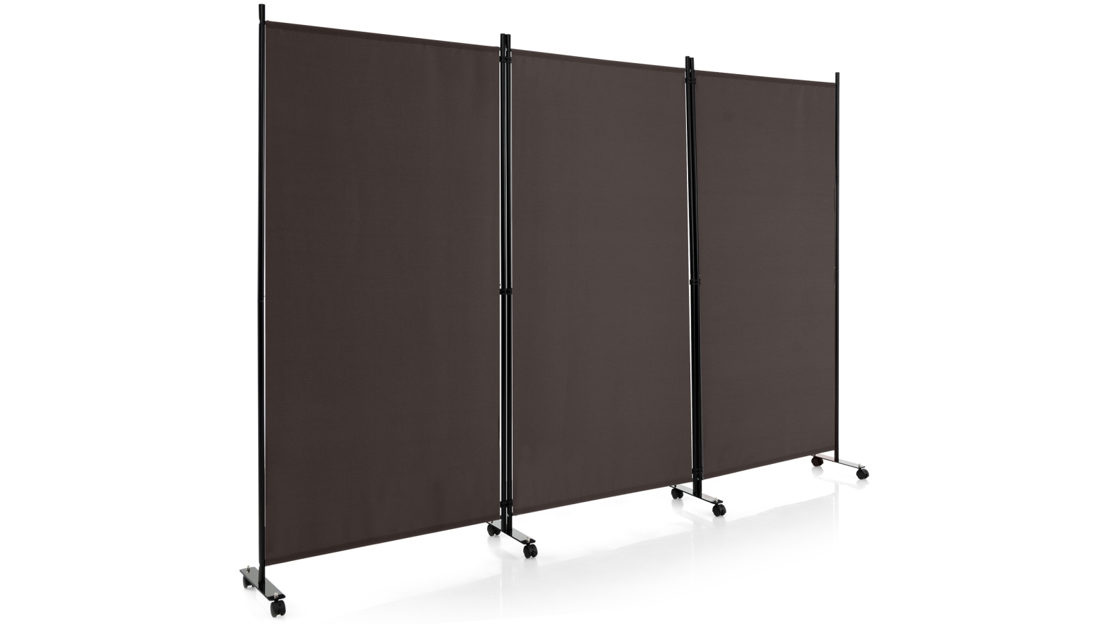 Costway 3-Panel Tall Folding Room Divider Privacy Screen Freestanding Partition with Rolling Wheels - Coffee