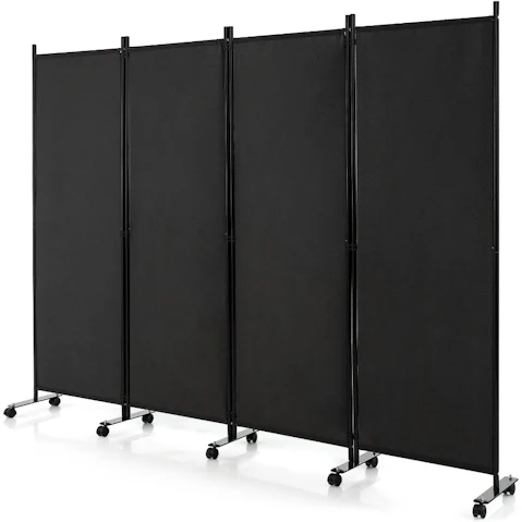 Costway 4-Panel Folding Privacy Screen with Lockable Wheels - Black