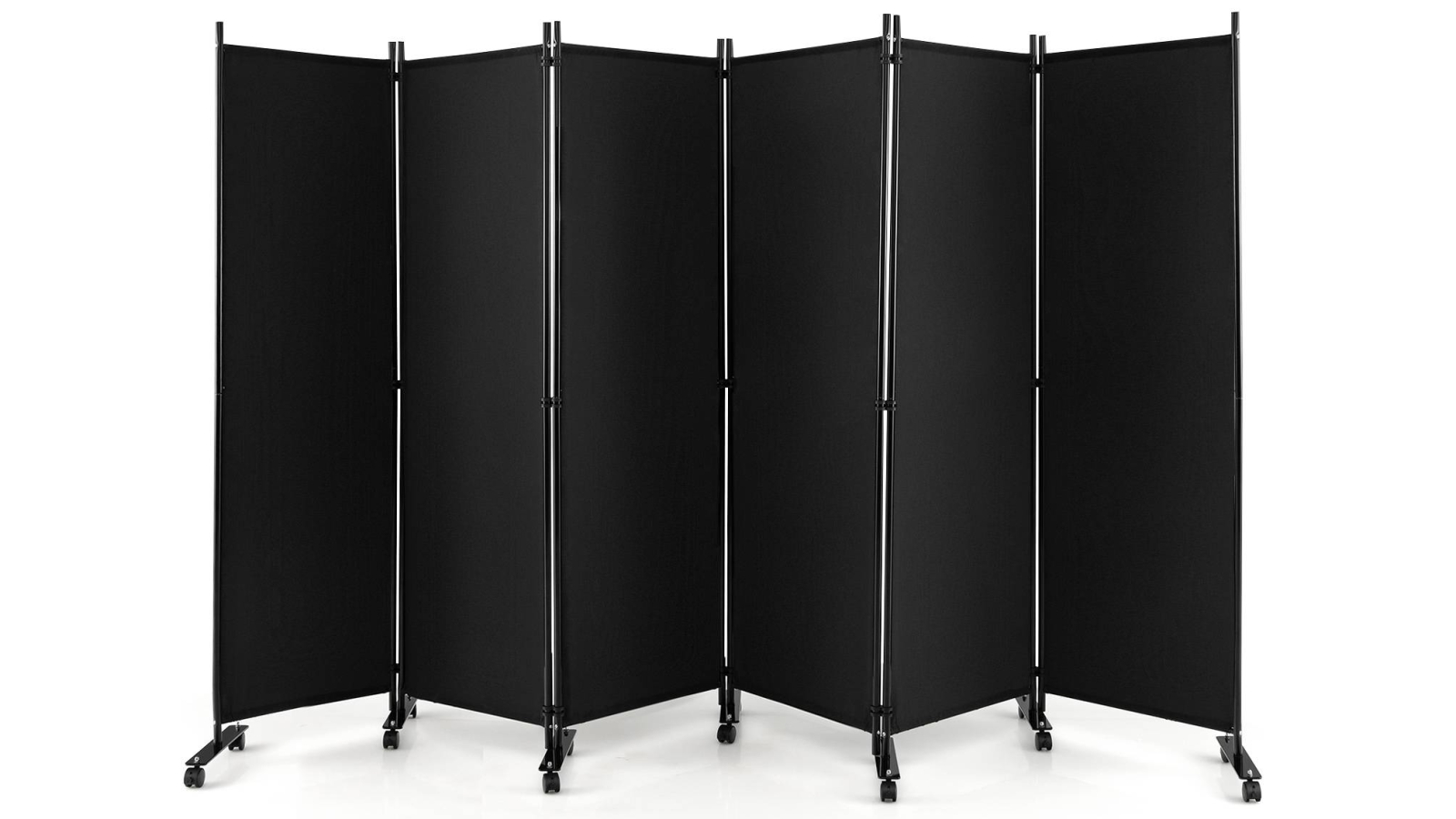 Costway 1.72m 6-Panel Folding Room Divider Rolling Privacy Screen with Lockable Wheels - Black