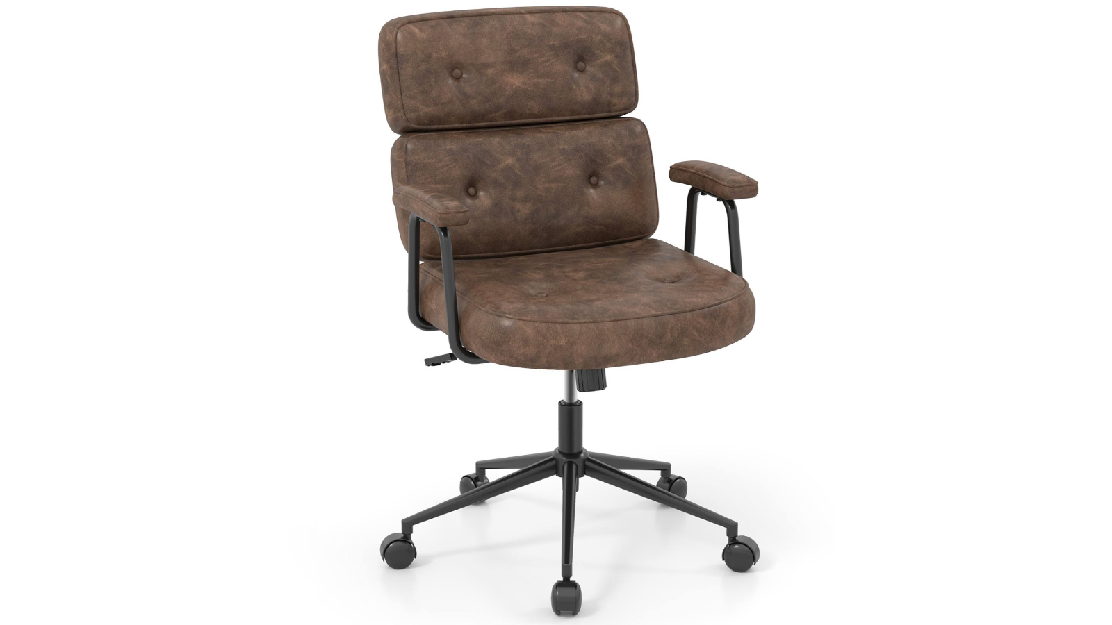 Costway Upholstered PU Leather Swivel Office Chair - Brown