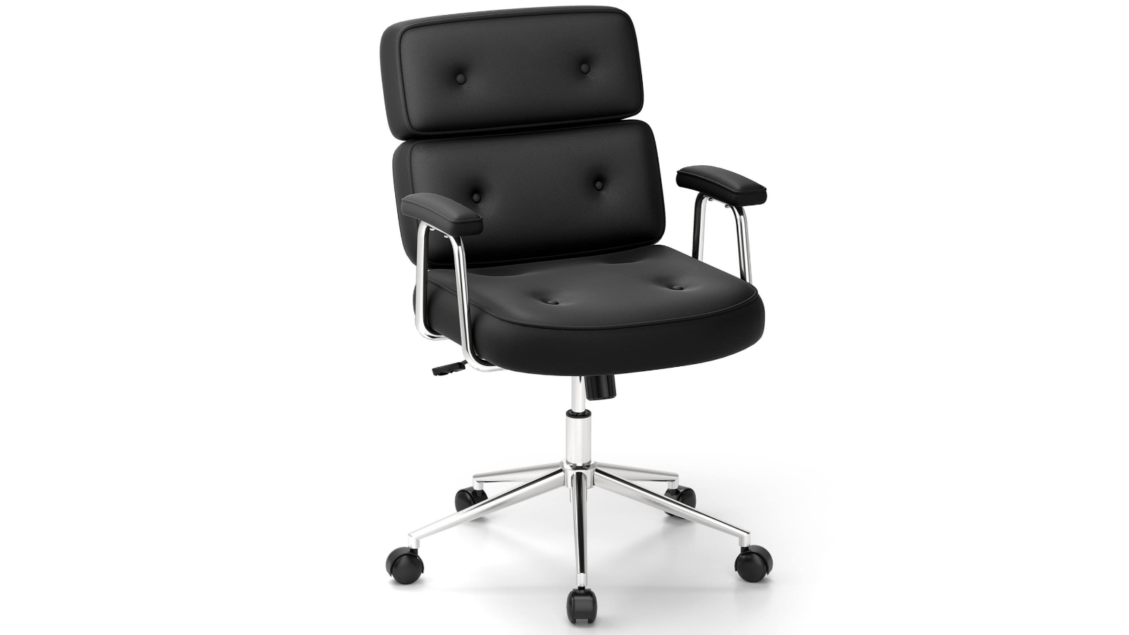 Costway Upholstered PU Leather Swivel Office Chair - Black