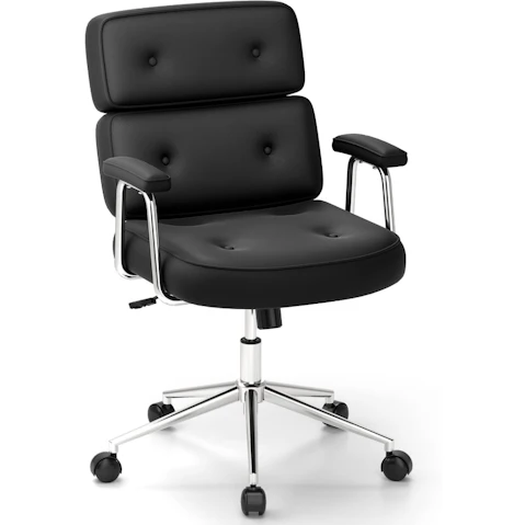 Costway Upholstered PU Leather Swivel Office Chair - Black