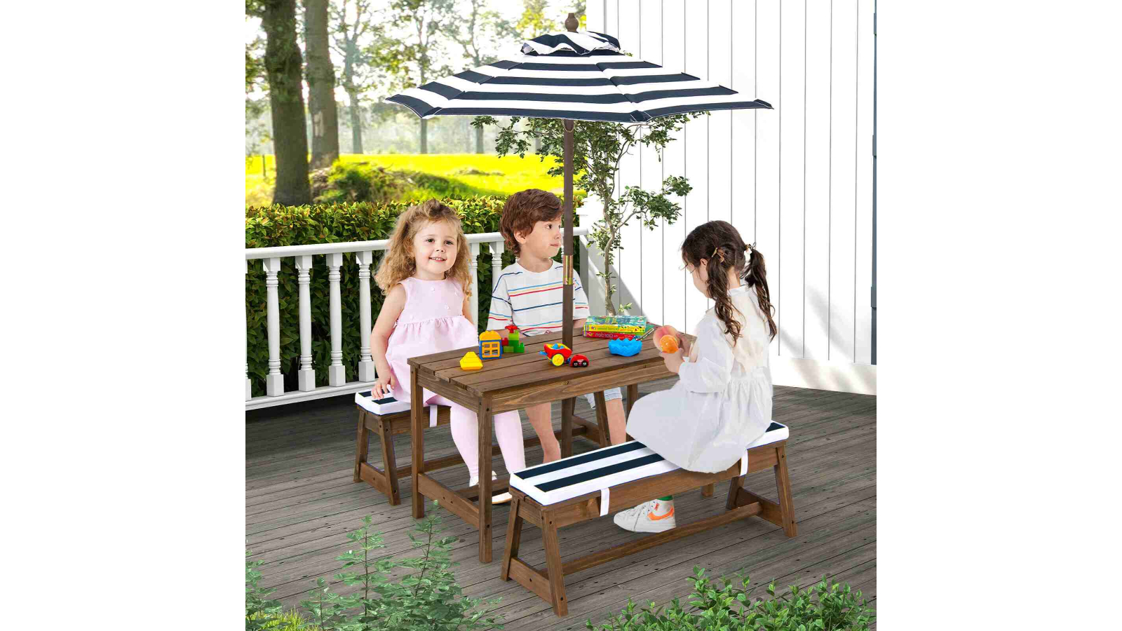 Costway Wood Kids Picnic Table Bench Set with Cushion and Black