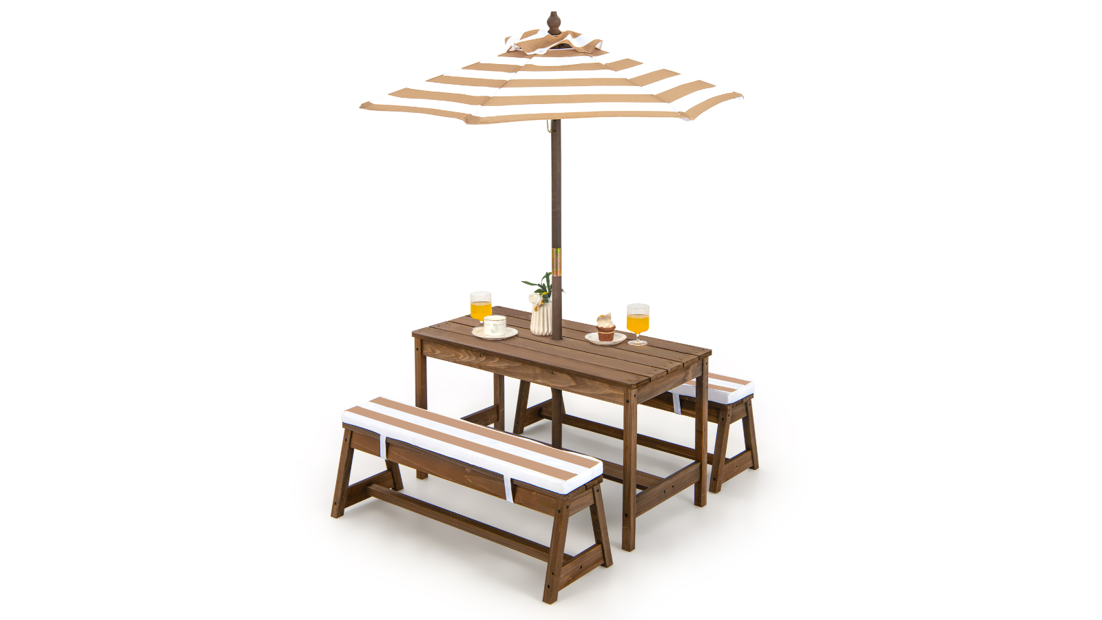 Costway Wood Kids Picnic Table Bench Set with Cushion and - Brown