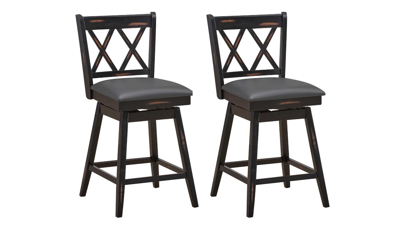 Costway 2 Piece Black Upholstered Armless Swivel Bar Stool with Backrest - 96cm