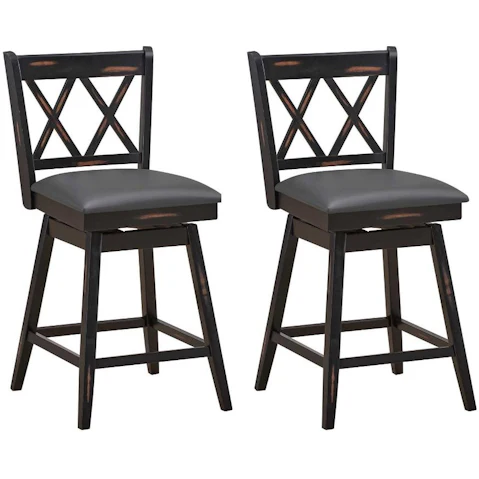 Costway 2 Piece Black Upholstered Armless Swivel Bar Stool with Backrest - 96cm