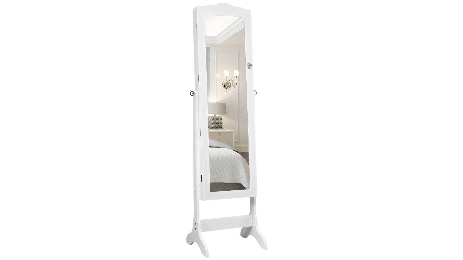 Costway Jewelry Armoire Organizer Full Length Mirrored Bedroom Cabinets with Mirror and LED Lights - White