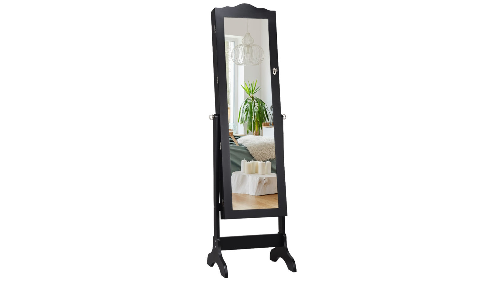 Costway Mirror Jewellery Cabinet Wooden Organiser Box Makeup Cosmetics Storage Full Length - Black
