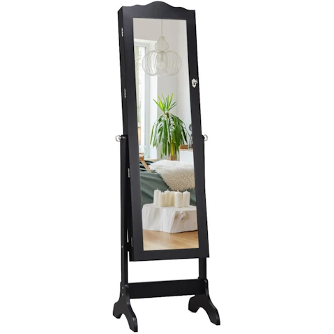 Costway Mirror Jewellery Cabinet Wooden Organiser Box Makeup Cosmetics Storage Full Length - Black