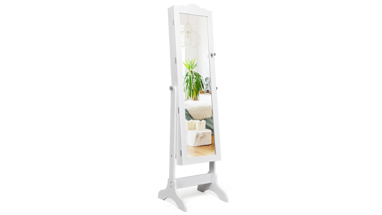 Costway Mirror Jewellery Cabinet Wooden Organiser Box Makeup Cosmetics Storage Full Length - White
