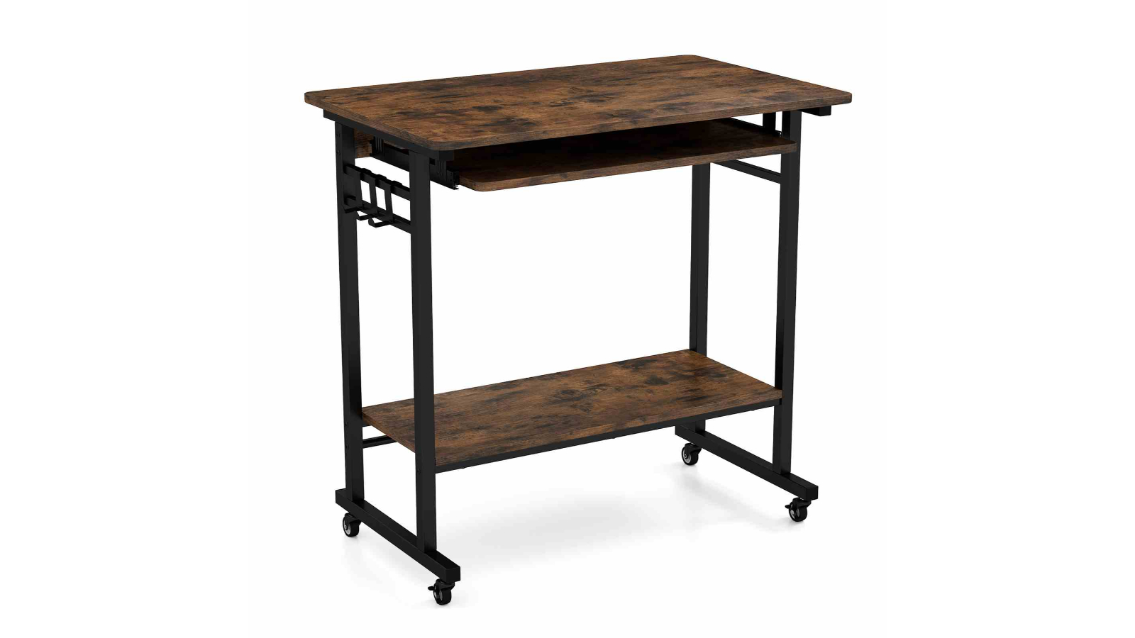 Costway Rolling Computer Desk with Keyboard Tray and Storage Shelf