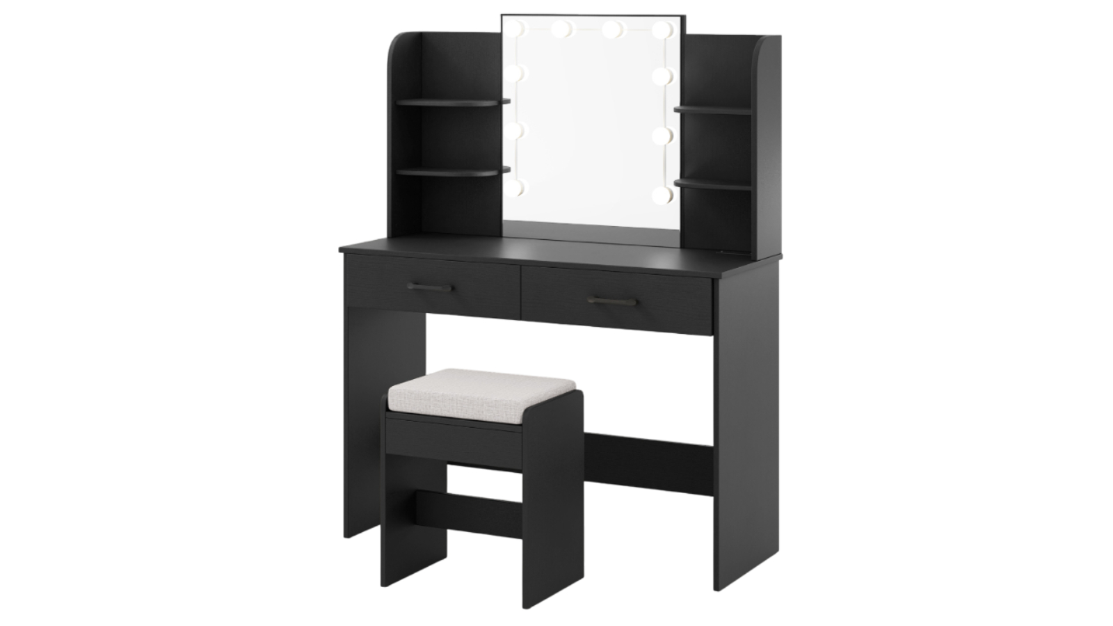 Costway Makeup Desk and Stool Set with LED Lighted Mirror and Charging Station - Black
