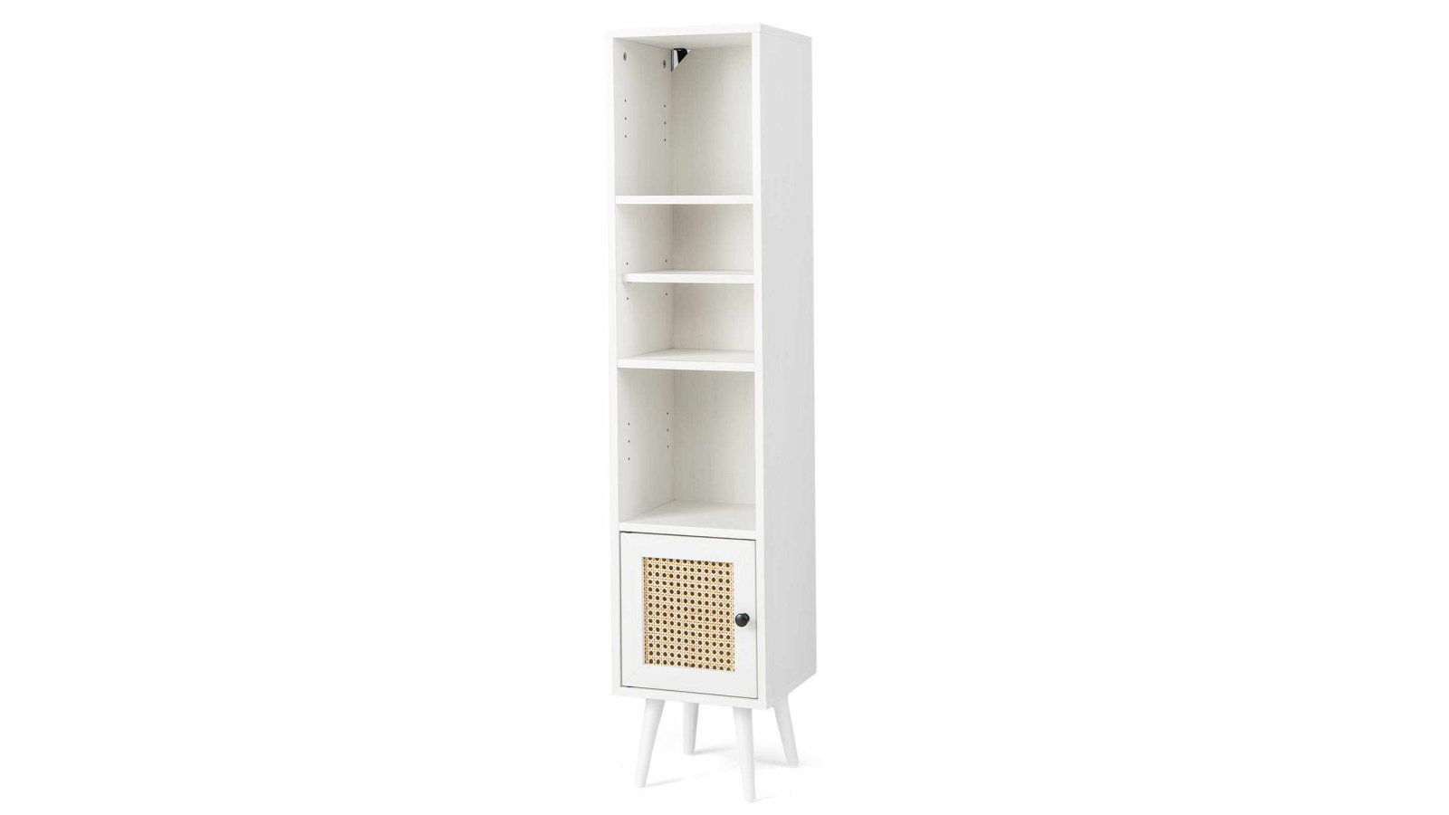 Costway Slim Tall Rattan Solid Wood Legs Adjustable Storage Cabinet with Door