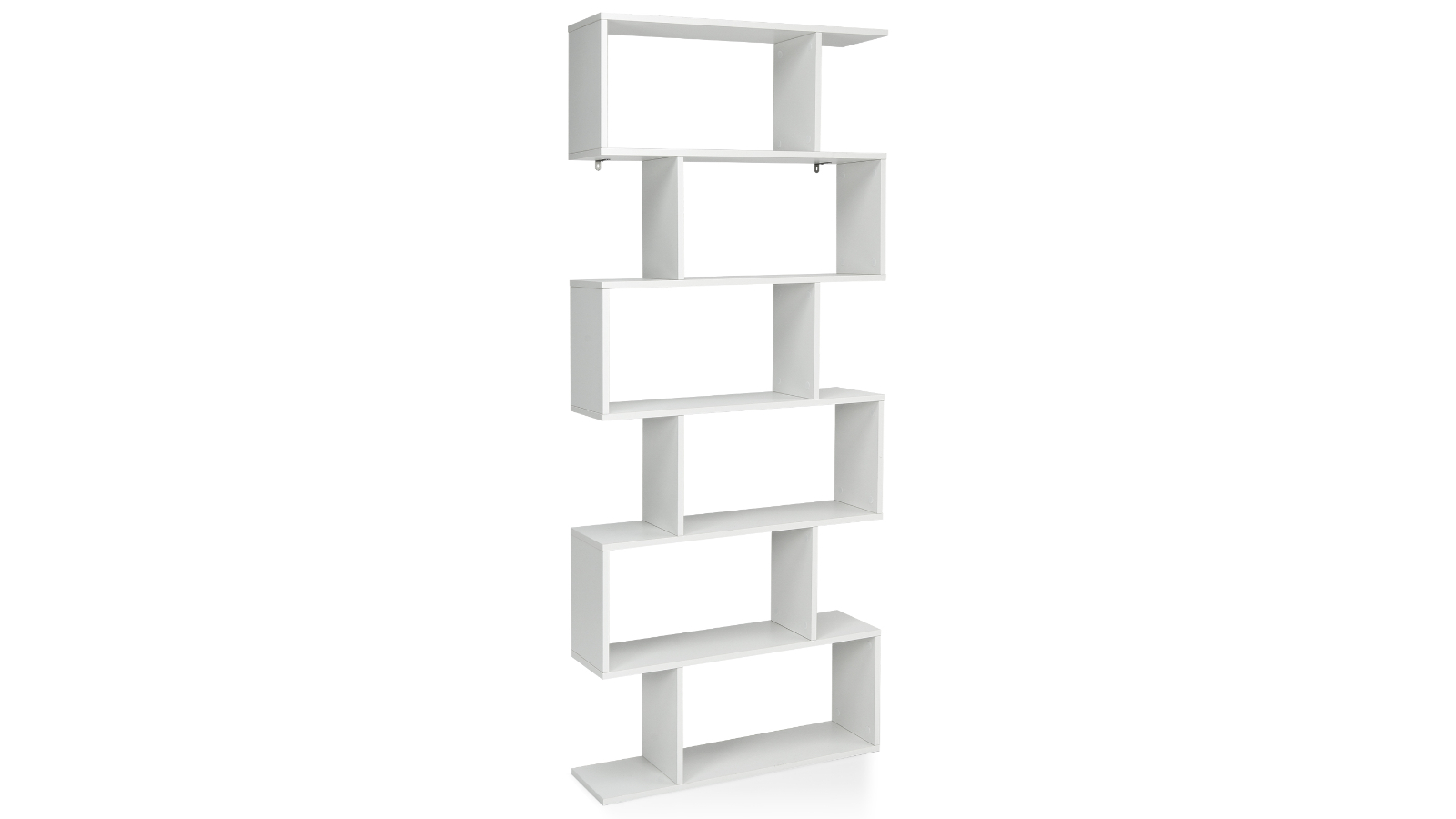 Costway 6-Tier Wood S-Shape Bookshelf - White
