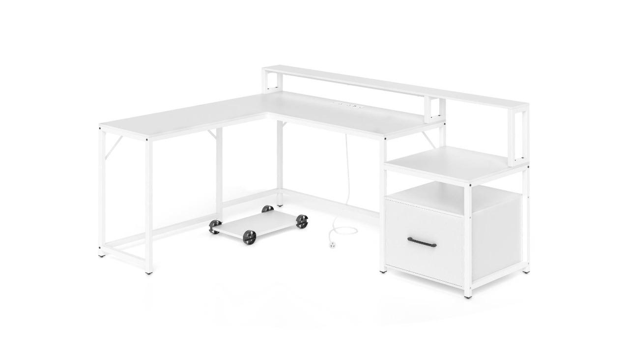 Costway 170cm Modern L-Shaped Computer Desk with Power Outlet | Harvey ...