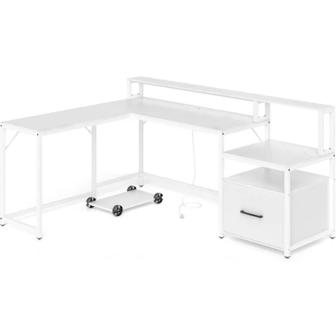 Costway 170cm Modern L-Shaped Computer Desk with Power Outlet