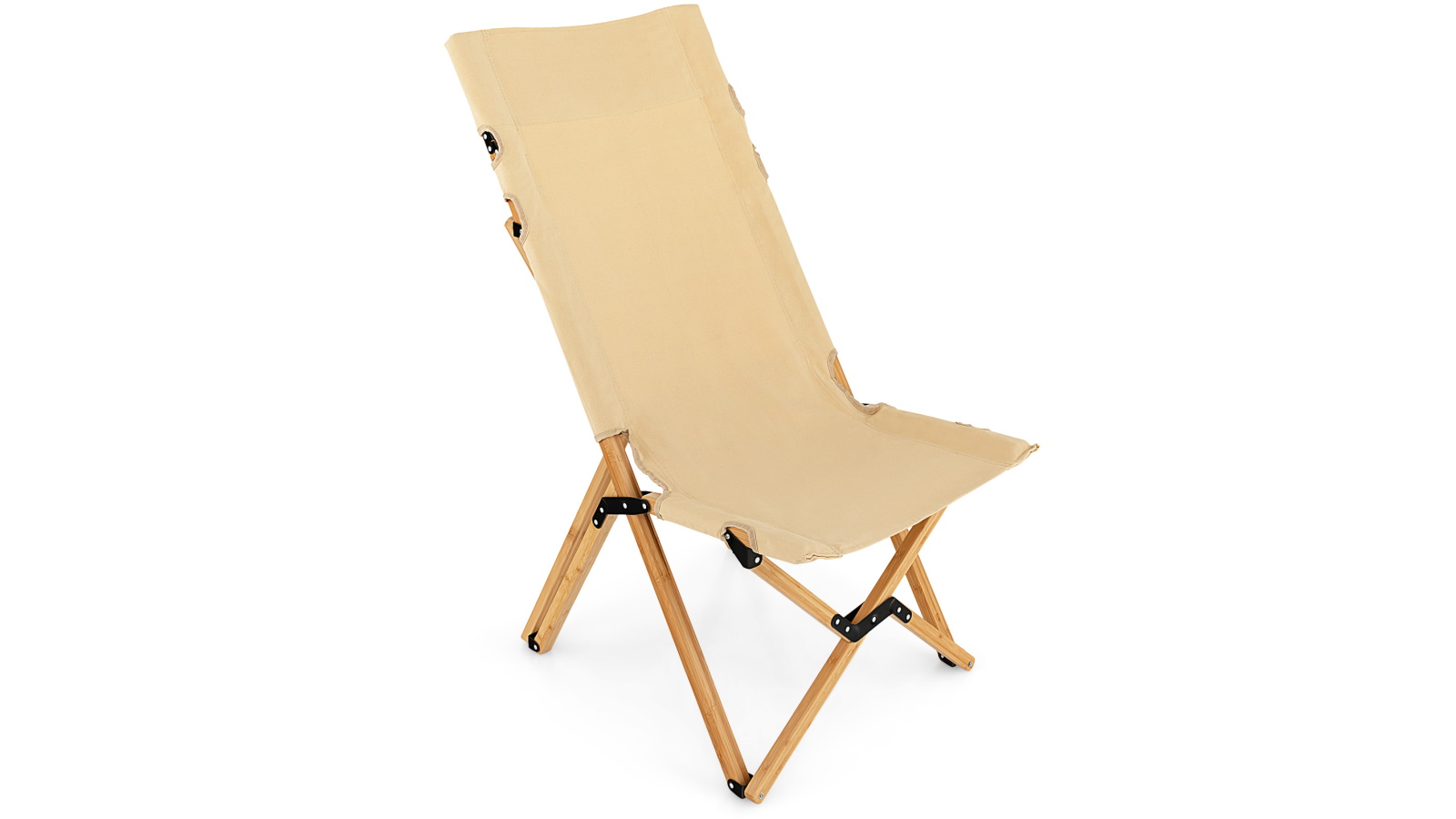 Costway 1-Pack Bamboo Portable Camping Chair with Adjustable Backrest - Beige