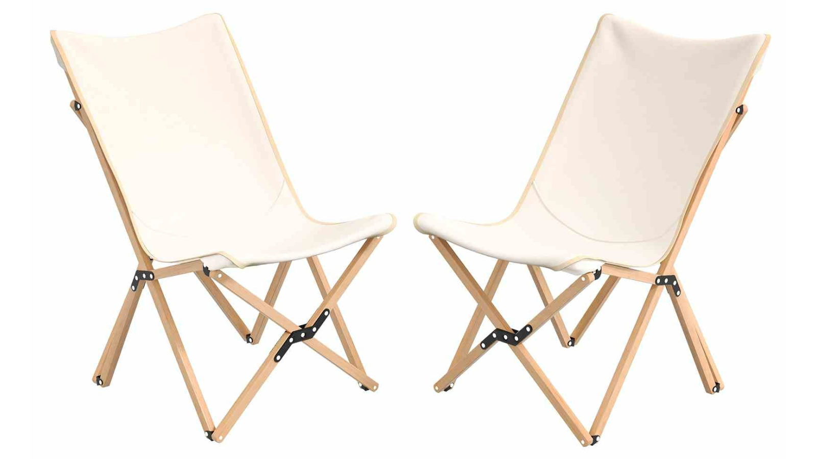 Costway Bamboo Butterfly Chairs Set of 2 Canvas Chair Picnic Camping - Beige