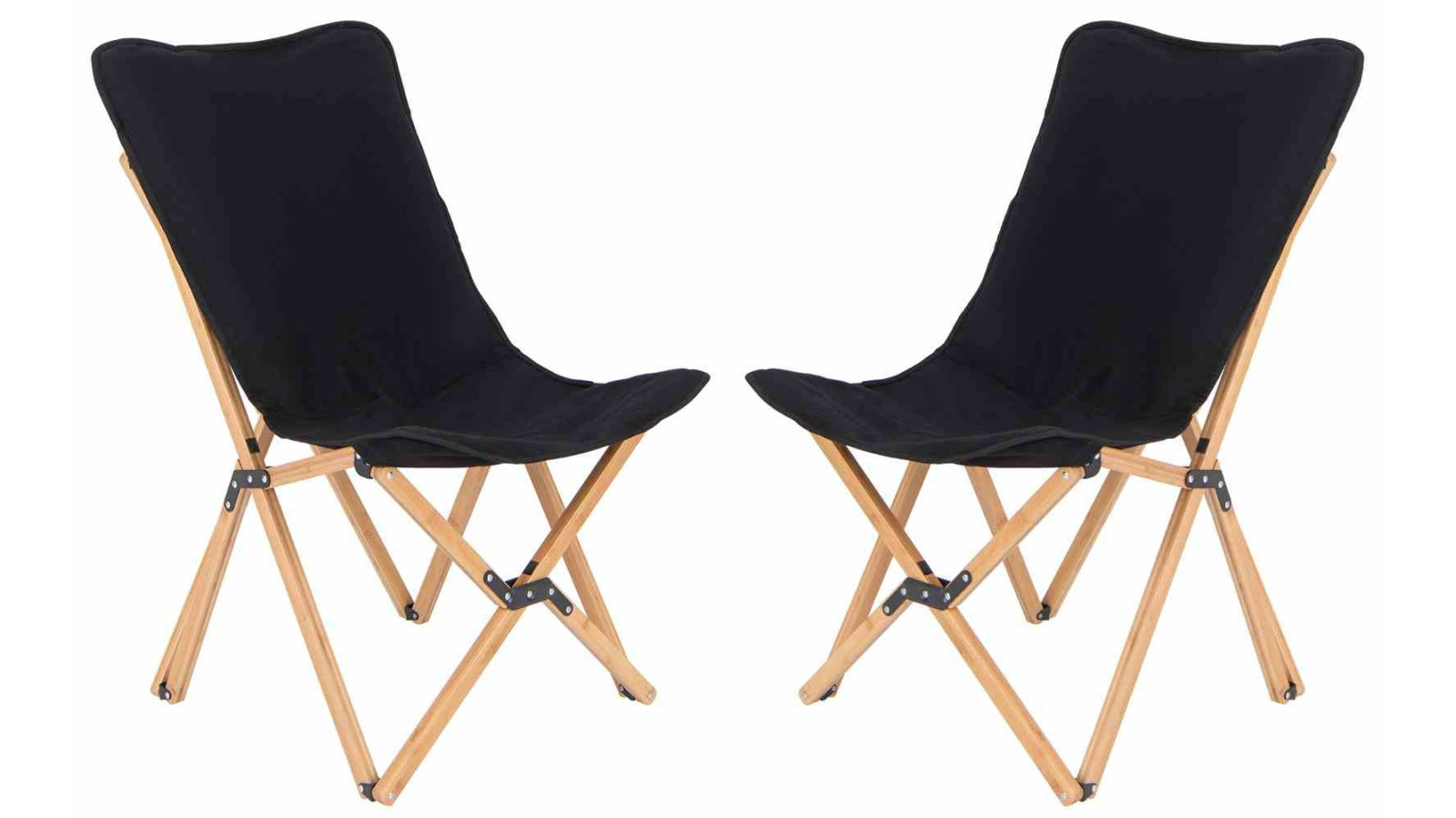 Costway Bamboo Butterfly Chairs Set of 2 Canvas Chair Picnic Camping - Black