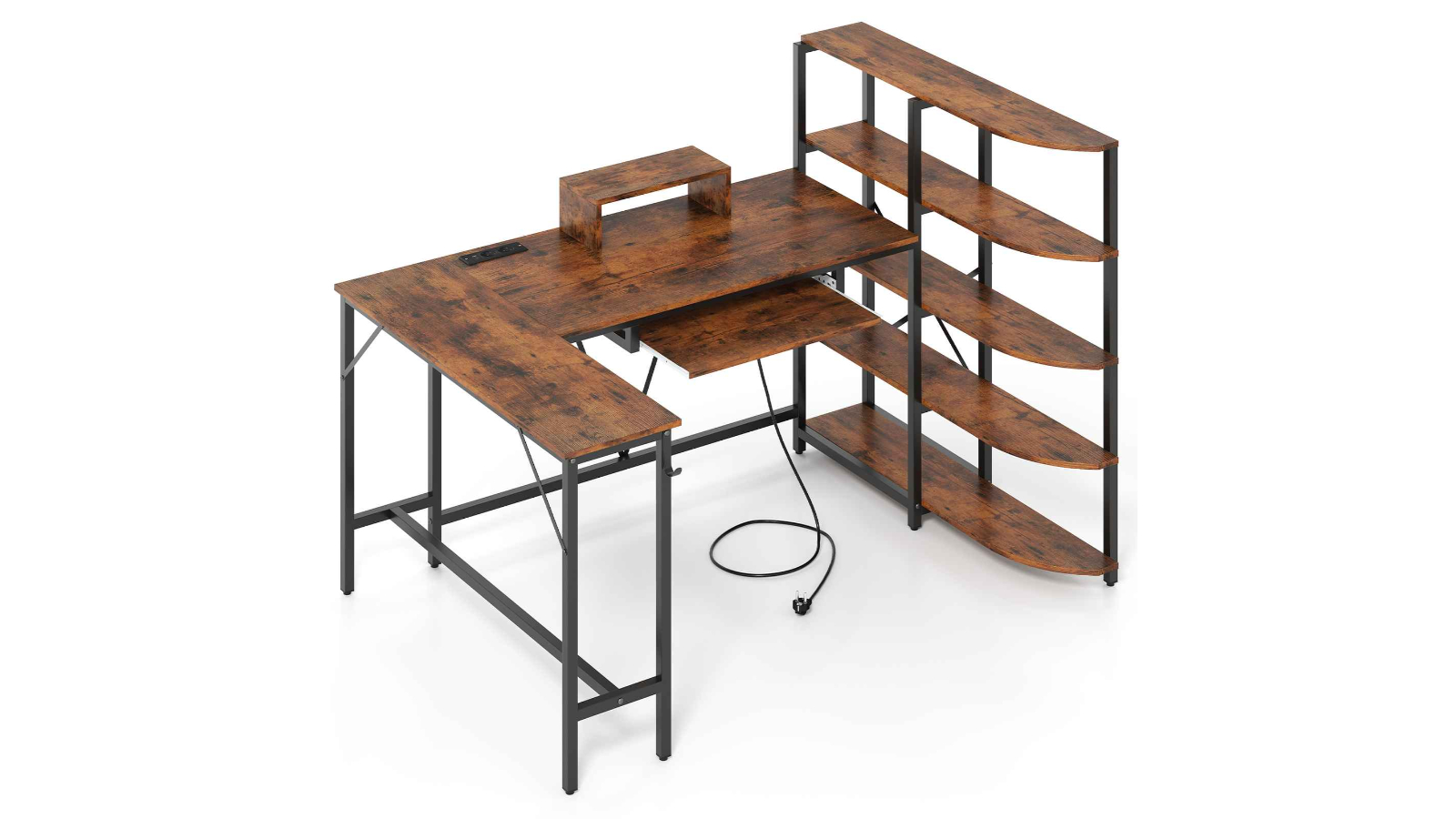 Costway L-Shaped Computer Desk with Bookshelf