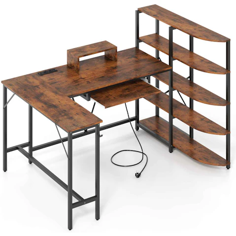 Costway L-Shaped Computer Desk with Bookshelf