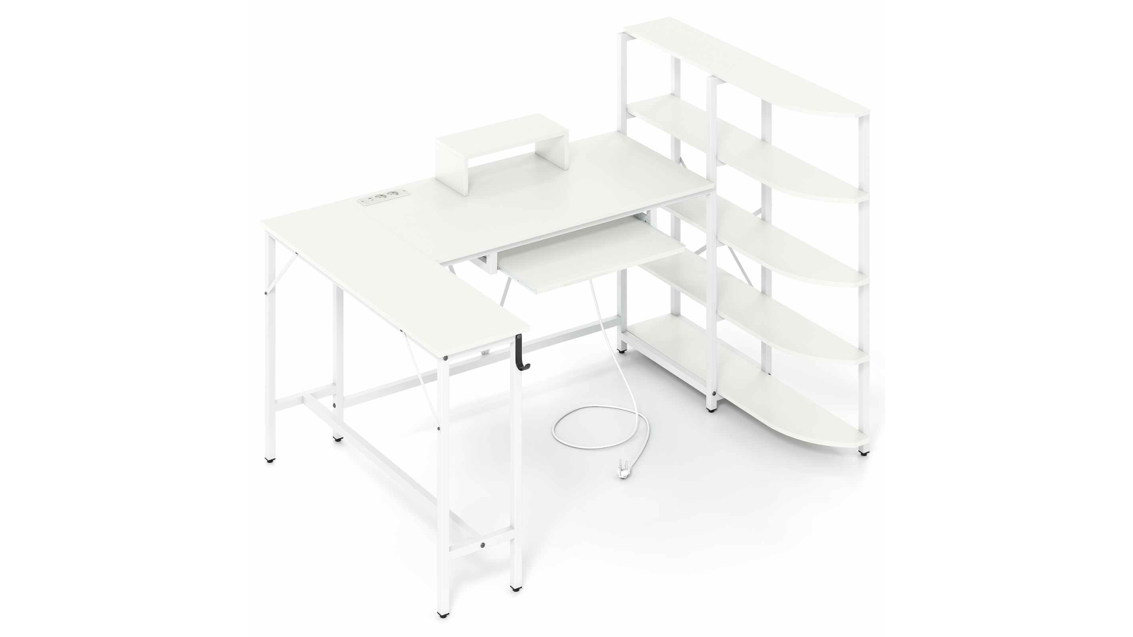 Costway L-Shaped Computer Desk with Charging Station - White