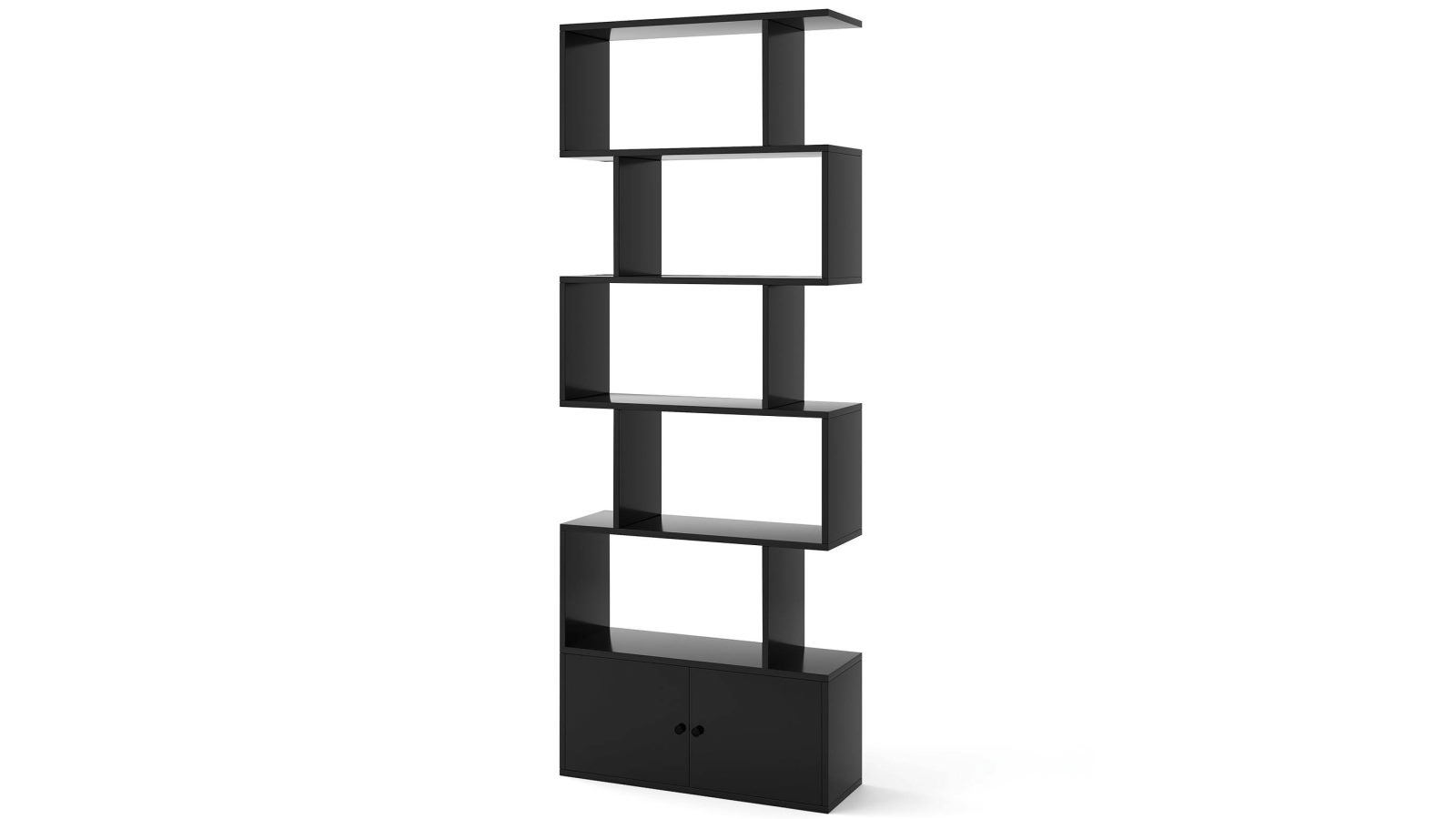 Costway S-Shaped 6-Tier Bookshelf with Cabinet Bookcase Display Stand Rack - Black