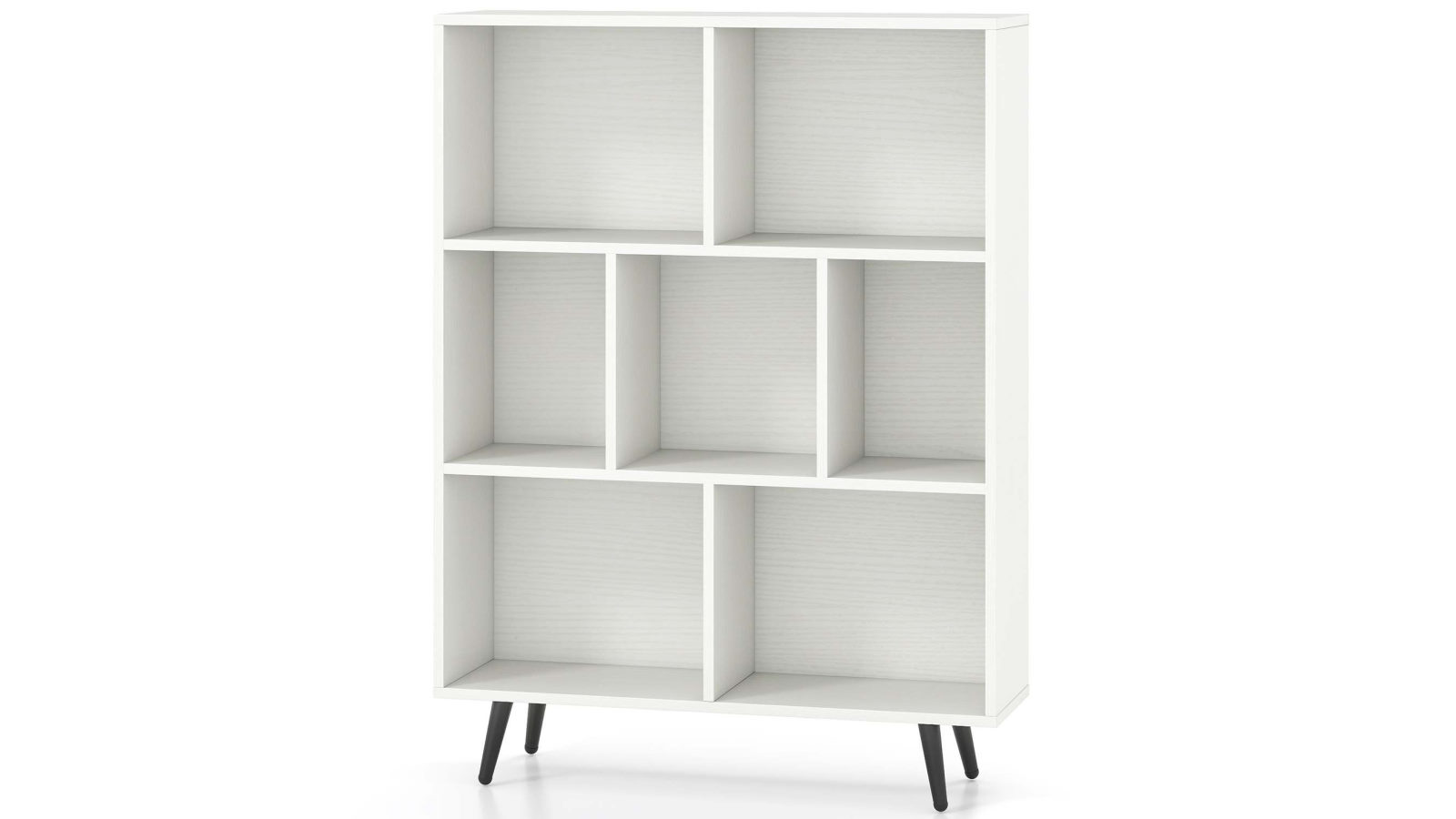 Costway 7-Cube Bookcase with 4 Tapered Metal Leg and 2 Anti-Tip Kit Freestanding Bookshelf - White