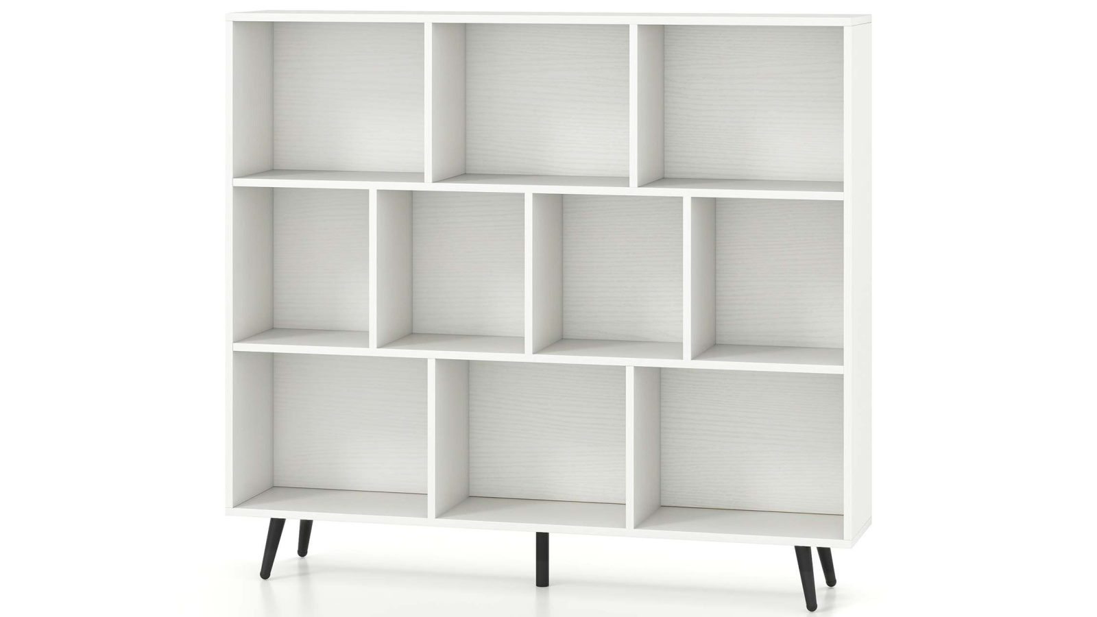 Costway 3-Tier Bookcase 10 Cube Bookshelf with Metal Angled Legs Storage Display Organizer - White