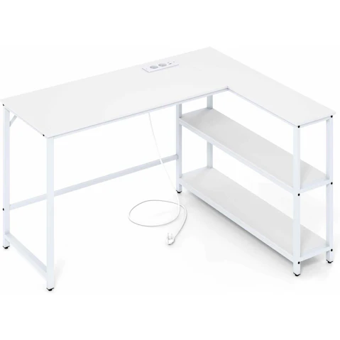 Costway L-Shaped Computer Desk with Charging Station